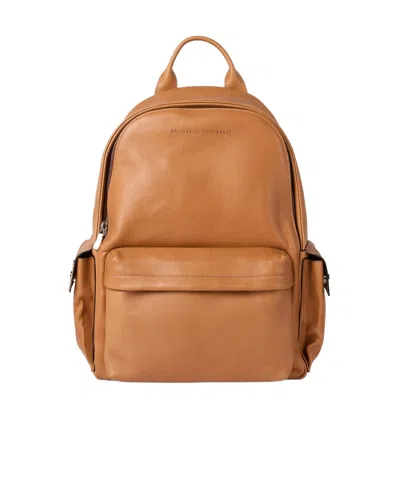 Brunello Cucinelli Leather Travel Backpack In Brown