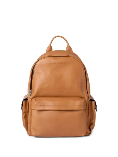 Brunello Cucinelli Leather Travel Backpack In Brown