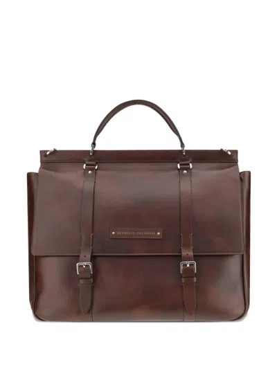 Brunello Cucinelli Leather Travel Bag In Braun