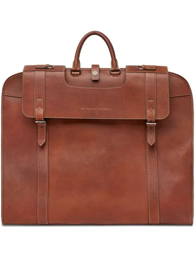 Brunello Cucinelli Leather Travel Suit Cover In Brown