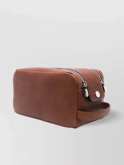 Brunello Cucinelli Leather Travel Toiletry Bag In Brown