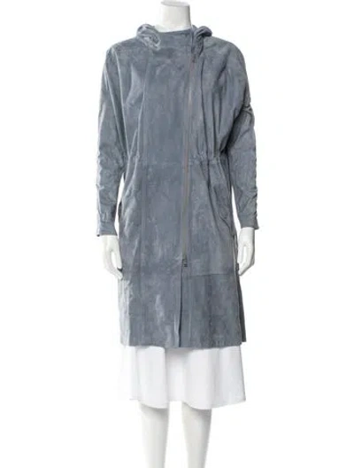 Pre-owned Brunello Cucinelli Leather Trench Coat In Blue
