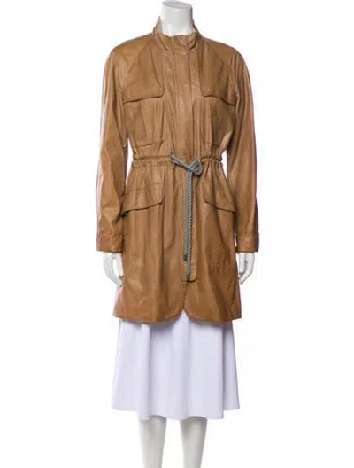 Pre-owned Brunello Cucinelli Leather Trench Coat In Brown