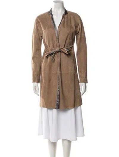 Pre-owned Brunello Cucinelli Leather Trench Coat In Brown