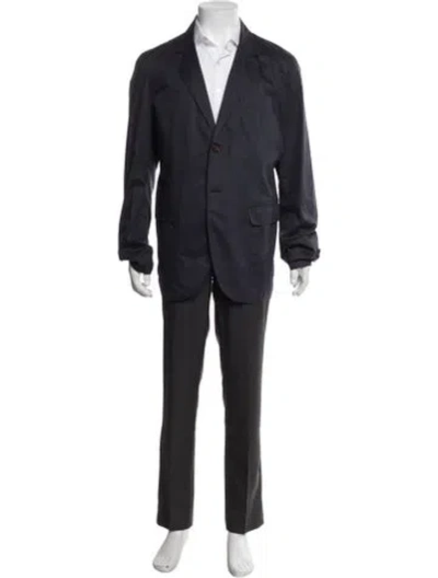 Pre-owned Brunello Cucinelli Leather Trim Embellishment Blazer In Blue