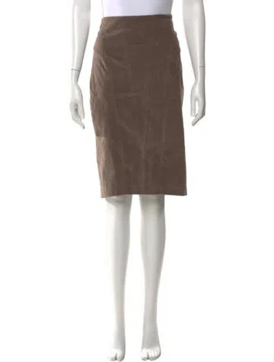 Pre-owned Brunello Cucinelli Leather Trim Embellishment Knee-length Skirt In Brown