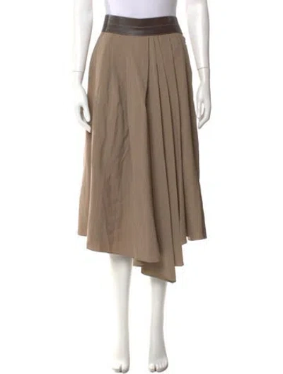Pre-owned Brunello Cucinelli Leather Trim Embellishment Midi Length Skirt In Brown