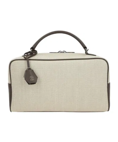 Brunello Cucinelli Leather-trim Tote Bag In Purple