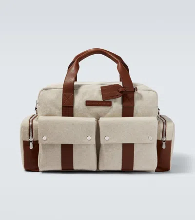Brunello Cucinelli Leather-trimmed Canvas Duffel Bag In Beige