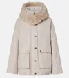 Brunello Cucinelli Hooded Ribbed-knit And Shearling-trimmed Bead-embellished Padded Shell Down Jacket In Neutral