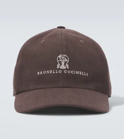 Brunello Cucinelli Leather-trimmed Linen Baseball Cap In Testa Di Moro