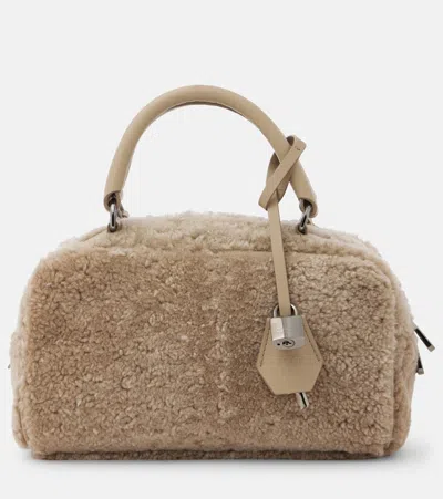 Brunello Cucinelli Leather-trimmed Shearling Tote Bag In Brown