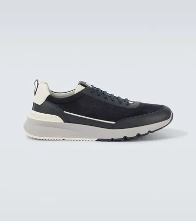 Brunello Cucinelli Leather-trimmed Suede Sneakers In White