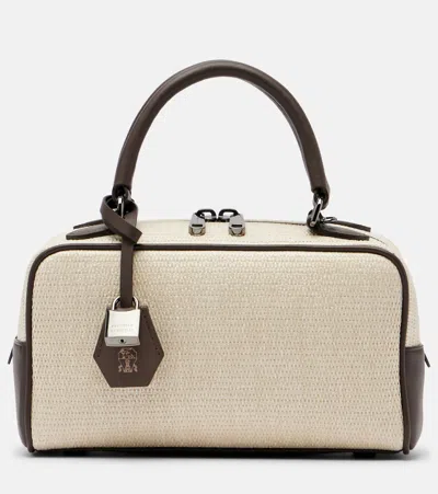 Brunello Cucinelli Leather-trimmed Top-handle Bag In Neutral