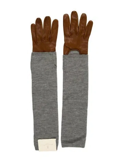 Pre-owned Brunello Cucinelli Leather Trimmed Winter Gloves In Gray