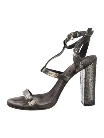 Pre-owned Brunello Cucinelli Leather T-strap Sandals In Gray