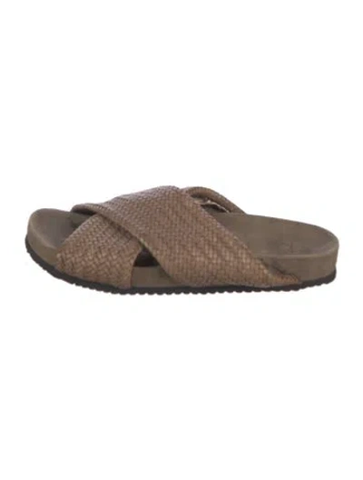 Pre-owned Brunello Cucinelli Leather Tweed Pattern Slides In Neutrals