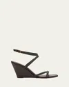 Brunello Cucinelli Bead-embellished Leather Wedge Sandals In Dark Brown