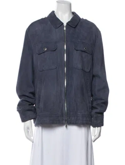Pre-owned Brunello Cucinelli Leather Utility Jacket In Blue