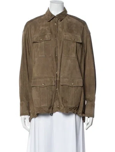 Pre-owned Brunello Cucinelli Leather Utility Jacket In Brown