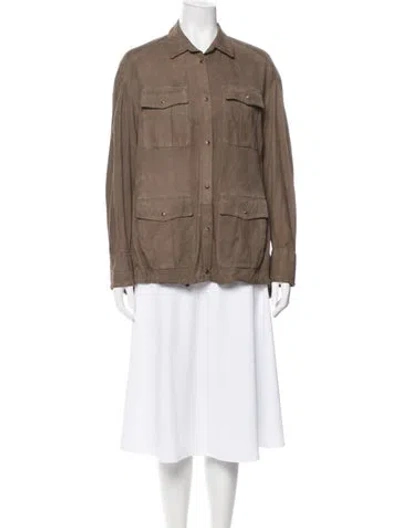 Pre-owned Brunello Cucinelli Leather Utility Jacket In Brown