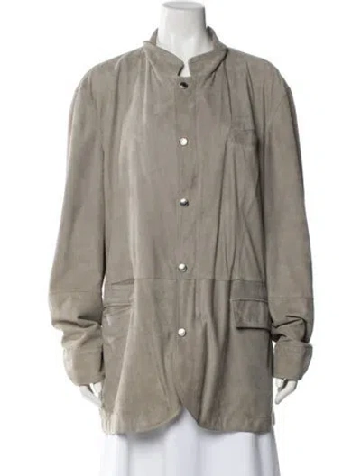 Pre-owned Brunello Cucinelli Leather Utility Jacket In Neutral