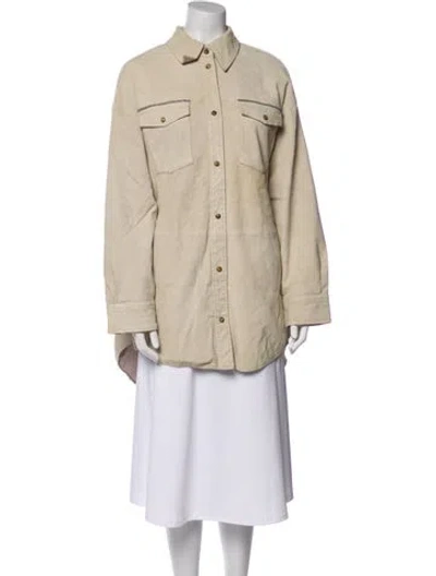Pre-owned Brunello Cucinelli Leather Utility Jacket In Neutral