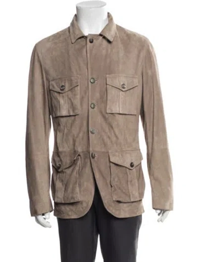 Pre-owned Brunello Cucinelli Leather Utility Jacket In Neutral
