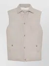 Brunello Cucinelli Leather Vest With Sleeveless Design And Slip Pockets In Gray
