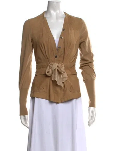Pre-owned Brunello Cucinelli Leather V-neck Sweater In Neutrals
