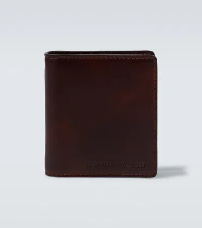 Brunello Cucinelli Leather Wallet In Burgundy
