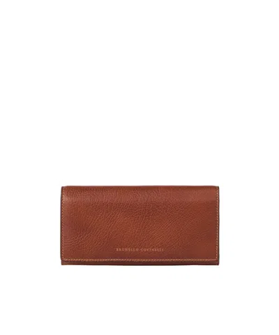 Brunello Cucinelli Leather Wallet In Copper-colored