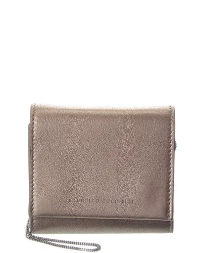 Brunello Cucinelli Leather Wallet On Chain In Brown