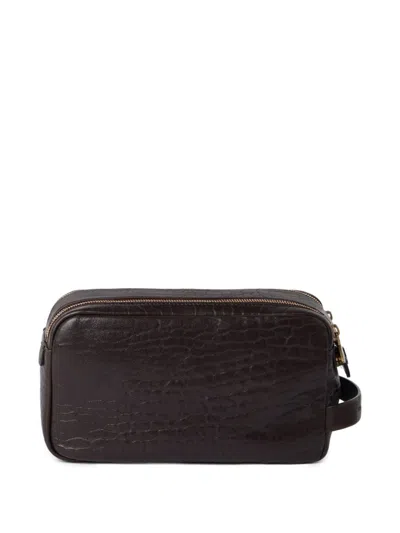 Brunello Cucinelli Leather Wash Bag In Brown