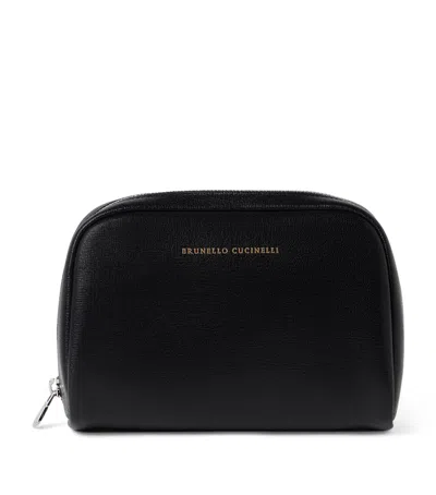 Brunello Cucinelli Leather Wash Bag In Black