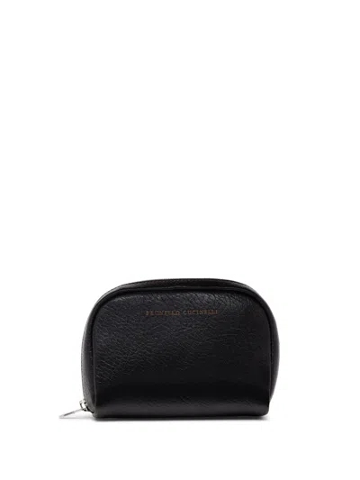 Brunello Cucinelli Leather Wash Bag In Black