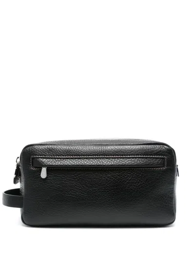 Brunello Cucinelli Leather Wash Bag In Black