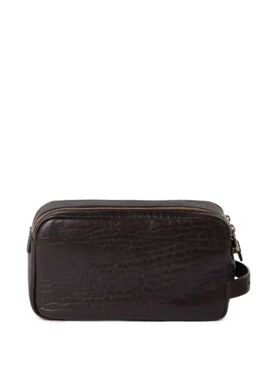 Brunello Cucinelli Leather Wash Bag In Black