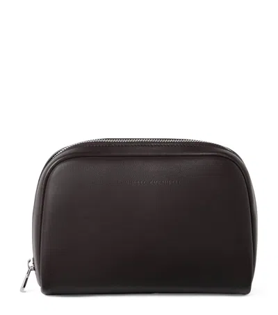 Brunello Cucinelli Leather Wash Bag In Brown