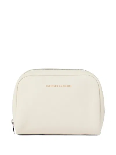 Brunello Cucinelli Leather Wash Bag In White