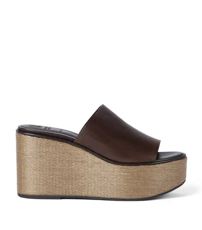 Brunello Cucinelli Leather Wedge Sandals 100 In Brown
