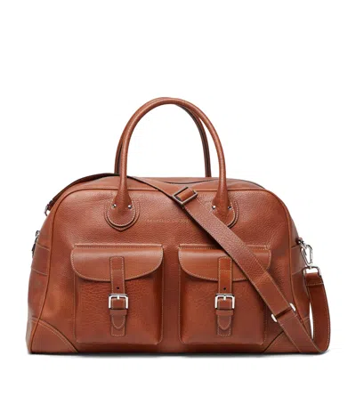Brunello Cucinelli Leather Weekender Holdall In Brown