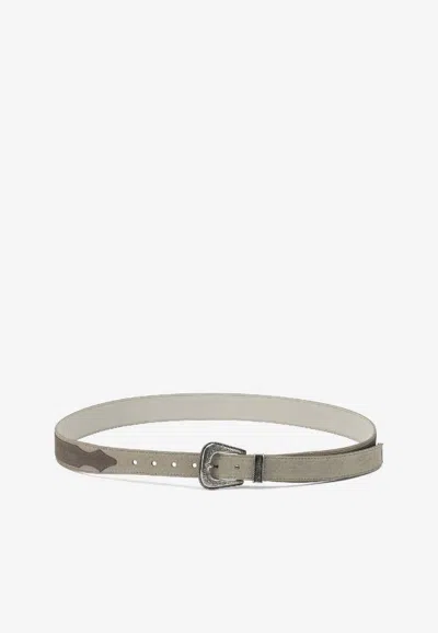 Brunello Cucinelli Leather Western Belt In Gray