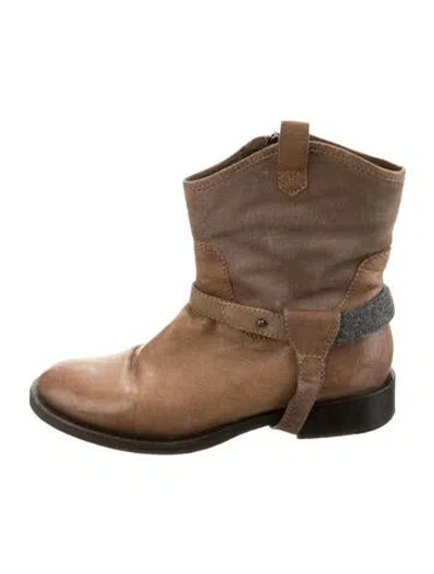 Pre-owned Brunello Cucinelli Leather Western Boots In Brown