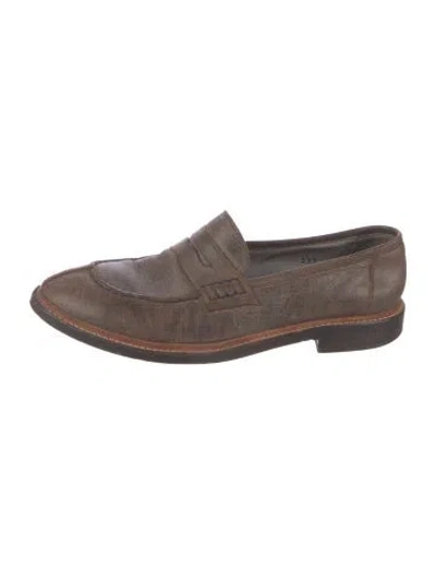 Pre-owned Brunello Cucinelli Leather Whipstitch Trim Loafers In Brown