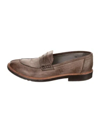 Pre-owned Brunello Cucinelli Leather Whipstitch Trim Loafers In Brown