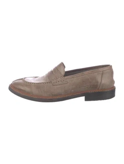 Pre-owned Brunello Cucinelli Leather Whipstitch Trim Loafers In Neutrals