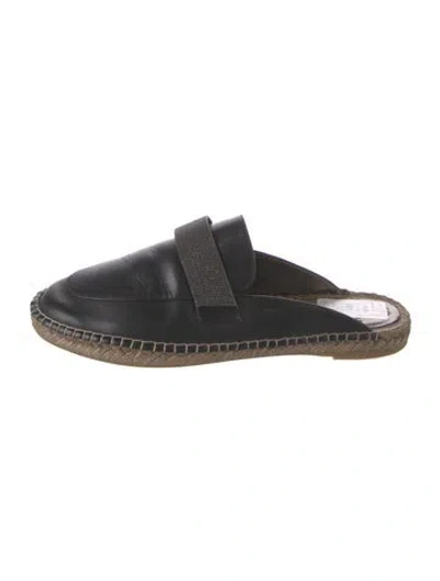 Pre-owned Brunello Cucinelli Leather Whipstitch Trim Mules In Black