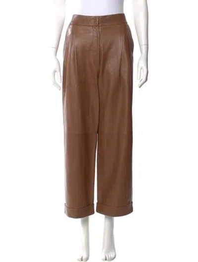 Pre-owned Brunello Cucinelli Leather Wide Leg Pants In Brown
