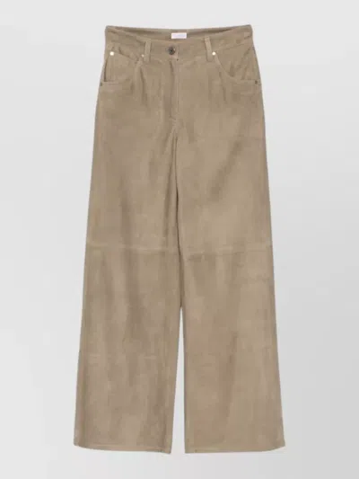 Brunello Cucinelli Leather Wide Leg Trousers Belt Loops In Multi